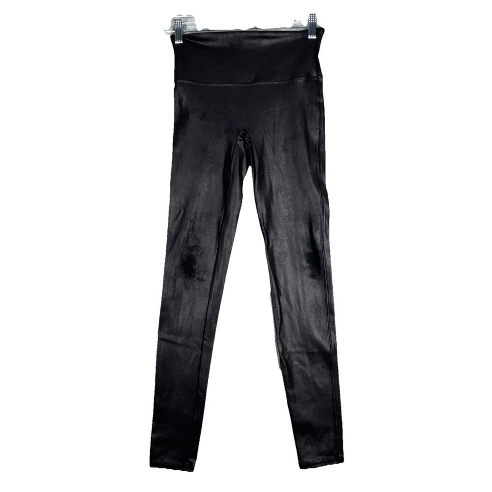 Spanx Pants Womens Medium Black Faux Vegan Leather Leggings Casual Rocker‎ Punk
